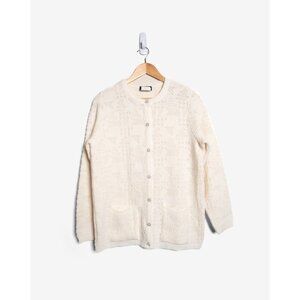 Vintage Women's Cream Crewneck Acrylic Cardigan Sweater Size Large